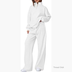 Loose Fit Quarter Zip Sweatshirt and Straight Leg Pants Set